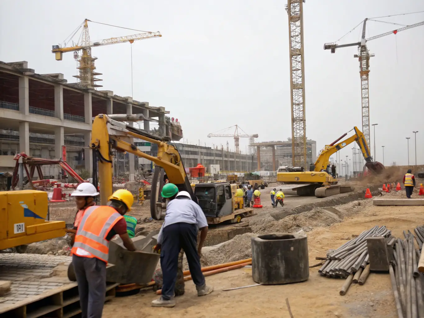 A professional image of a construction site with contractors working, representing the contracting industry. The image should convey reliability and expertise.